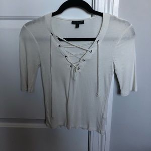 Top shop White Ribbed CrissCross Top